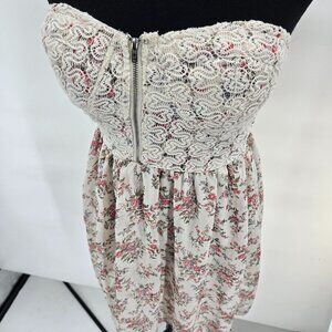 Poetry White Strapless Floral Lace Ruching Built-In Cups Mini Dress Small